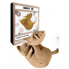 QBRIX Картонный 3D конструктор Кошка и котенок