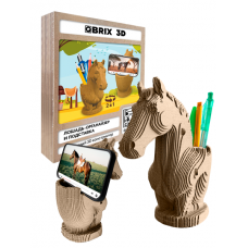 QBRIX Картонный 3D конструктор Лошадь-органайзер и подставка